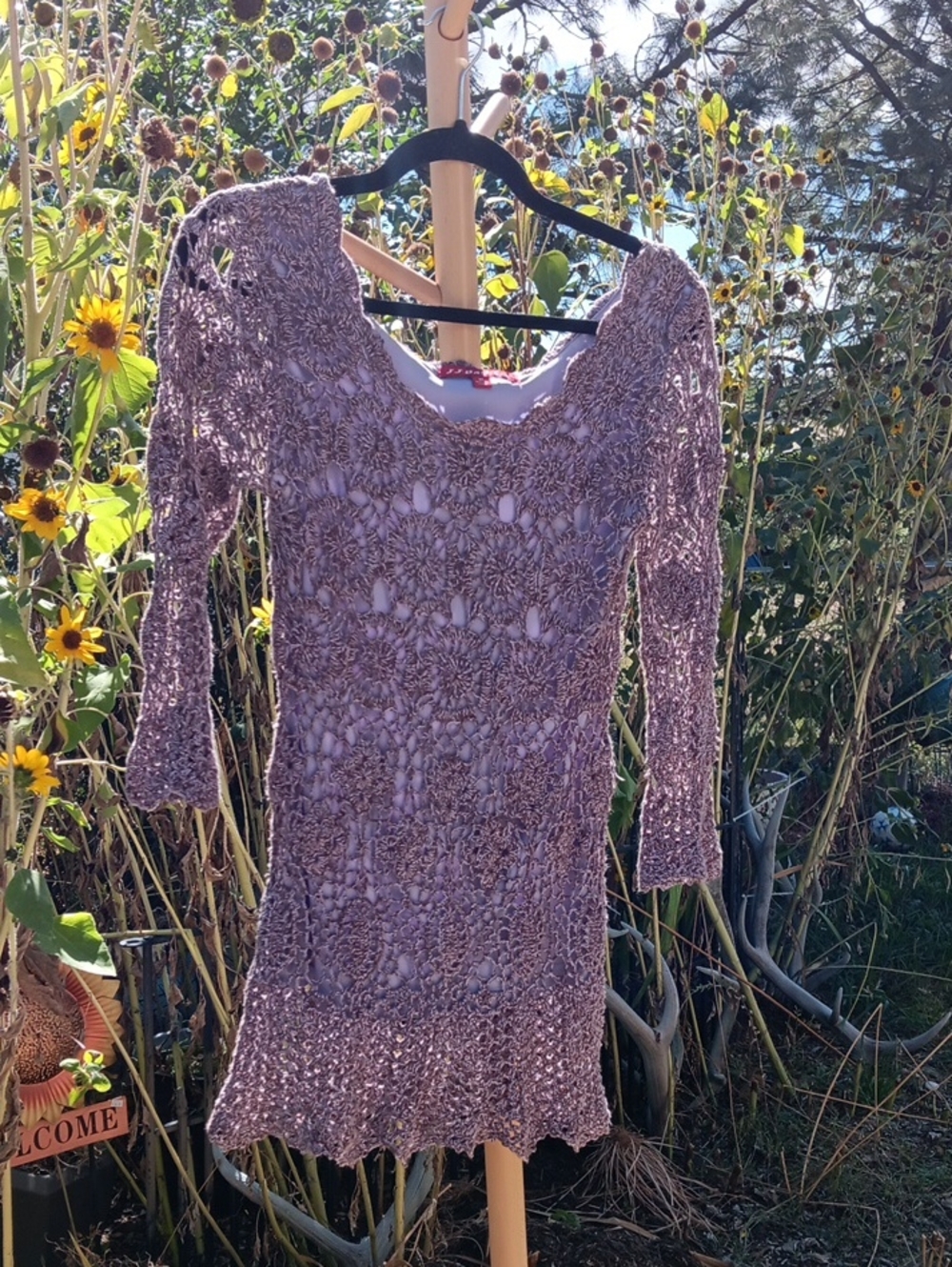 Lilac Crochet Knit Long-Sleeve Women's Top